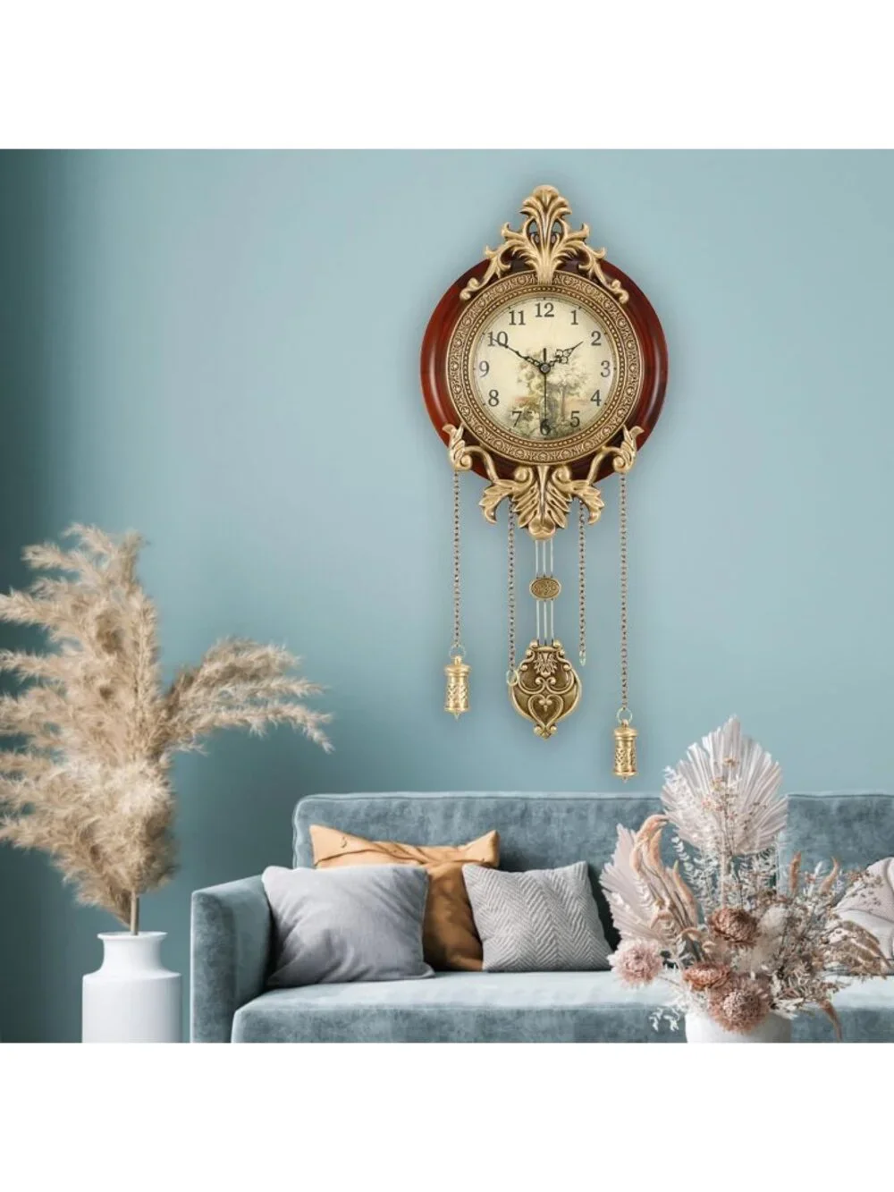 Home Brown Analog Quartz Swinging Pendulum Style Vintage Wood Indoor Wall Clock